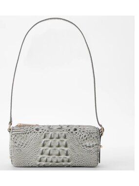 BRAHMIN Billie croc embossed leather barrel small shoulder bag - Dove gray